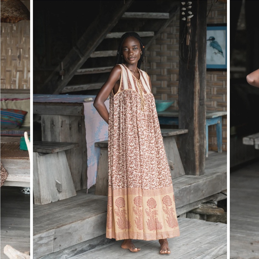 Daughters of India Brown and Cream Maxi Dress
